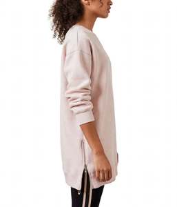 Sudadera de punto de algodón de manga larga extragrande para mujer, antipilling, con cremallera lateral, diseño personalizado, cuello alto, color liso - Product Image 2