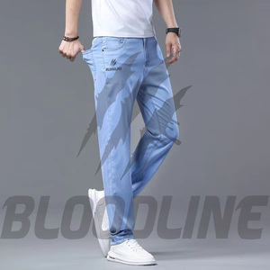 Pantalon cargo pour homme Bloodline, coupe droite, taille mi-haute, couleur unie, denim tricoté, style hip-hop, délavé, décontracté, pour l'été - Product Image 3