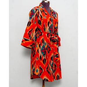 100% Pure Cotton Floral Print Straight Bohemian Sexy Long <b>Bell</b> Sleeves Hand Block Printed V-Neck Midi Dress Casual Summer - Product Image 5