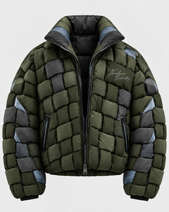 Chaqueta acolchada verde para hombre con cuello alto y cierre de cremallera, a prueba de viento, rellena de plumón, informal, para invierno, personalizada - Product Image 5