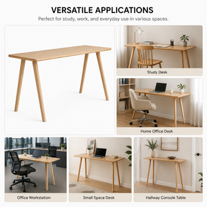 Modern Scandinavian Desk Solid Wood Legs Plywood Veneer Top Minimalist Home <b>Office</b> Desk Custom Size OEM ODM - Product Image 5