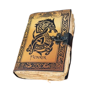 Carnet en cuir Viking Fenrir Wolf fait main, Grimoire nordique vintage, avec papier à bords festonnés - Product Image 1