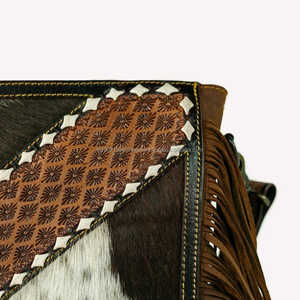 Bolso cruzado bohemio con flecos occidentales, bolso de piel auténtica de vaca con detalle turquesa, bolso Hippie Chic - Product Image 4