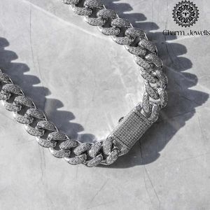Collier pour homme Charm Jewells en moissanite et perle d'eau douce, coupe brillante, argent 925 plaqué or 14 carats, chaîne à maillons, style hip-hop - Product Image 6
