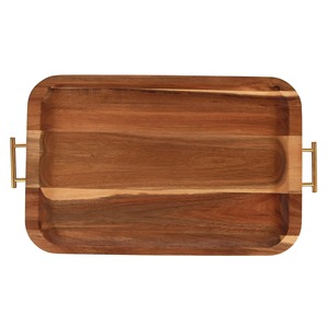Plateau décoratif rectangulaire en bois, design minimaliste, emballage individuel, avec poignées en laiton - Product Image 4