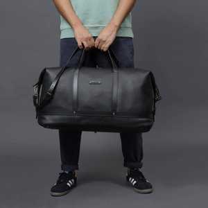 Sac de sport unisexe en cuir véritable de forme tonneau avec double bandoulière, style classique, capacité 20-35L, idéal pour la salle de sport - Product Image 4