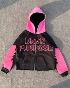 Sudadera con capucha rosa fucsia con cremallera completa, diseño gráfico de calavera, estilo urbano, moderna, hip hop, unisex, informal - Product Image 2