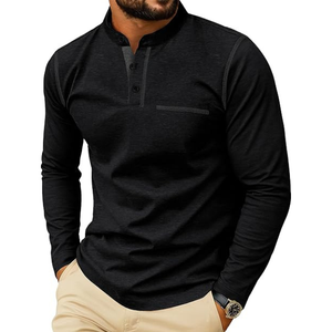 Camisetas Personalizadas de Manga Larga para Hombre, Cuello Henley, Corte Ajustado, Casual, Transpirable, de Secado Rápido, 100% Algodón, Estampado Serigrafiado - Product Image 1