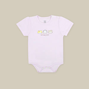 ALB11 Baby Bodysuit Kimono <b>Wrap</b> Design Short Sleeve Single Button Organic Cotton Knit Cute Cartoon Breathable Four Seasons - Product Image 1