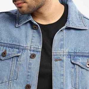 Custom Light Blue 100% Cotton Denim Washed Fleece Lining Winter Jeans Jackets Men Wholesale Customized Packaging Men Denim - Product Image 6
