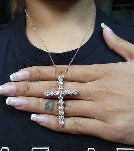 Pendentif Croix en Moissanite Ronde 4MM, Argent Sterling 925, Design Croix, Plaqué Or, Bijoux Fins, Pendentifs & Breloques - Product Image 1