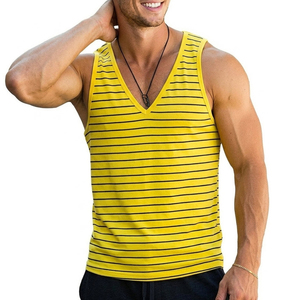 Débardeurs rayés à col en V pour hommes OEM, vêtements de musculation sans manches, personnalisables, fournisseur de vêtements de fitness, débardeurs pour hommes - Product Image 4