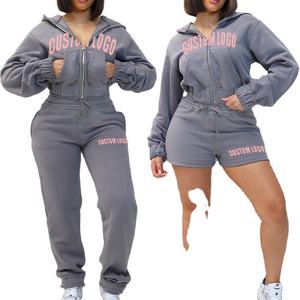 Custom Tracksuits Heavyweight Cotton French Terry Vintage Distressed <b>Hoodie</b> <b>Shorts</b> Jogger Women <b>Hoodie</b> <b>and</b> Sweatpants <b>Set</b> - Product Image 3