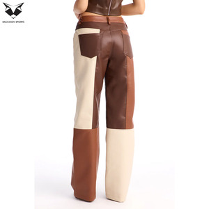 Pantalon femme en cuir PU marron tendance streetwear, taille haute, coupe droite, écologique, automne-hiver - Product Image 3