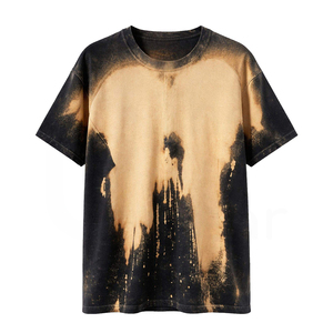 T-shirt tricoté oversize pour homme, teinture dégradée, manches courtes, col rond, coupe décontractée ample, 100% coton, 200 grammes, couleur unie - Product Image 1