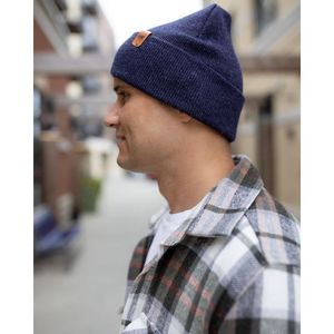 Traditional Solid Denim <b>Blue</b> Cuffed <b>Beanie</b> Comfortable and Stylish - Product Image 3