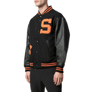 แจ็คเก็ตวาร์ซิตี้ขนสัตว์บุหนังสำหรับผู้ชาย แจ็คเก็ตเบสบอลแบบ Letterman สไตล์ฮิปฮอป สตรีทแวร์ ชุดนักศึกษา ขายส่ง แจ็คเก็ตบอมเบอร์ - Product Image 4