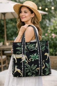 Sac fourre-tout pour femme en coton imprimé fait main, style bohème, avec fermeture ouverte, doublure en coton, bandoulière, réutilisable pour la plage ou les courses - Product Image 4