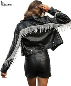Premium OEM <b>Men's</b> Leather Quilted <b>Jacket</b> Leather Sleeves Eco-friendly Worsted Fabric Custom Design Stand Collar Front - Product Image 3