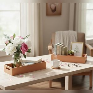 For Wood Decorative Tray Serving Organizer Rectangular <b>Storage</b> <b>Box</b> Side Handles Scandinavian Design Plant Art for Home - Product Image 4