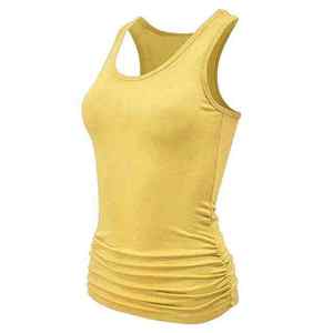 Débardeur froncé jaune pour femme, col rond, sans manches, couleur unie, respirant, coton et élasthanne, coupe régulière, toutes saisons - Product Image 3