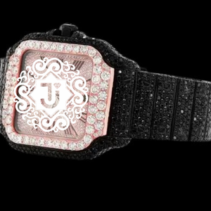 Montre à quartz de qualité supérieure, entièrement sertie de diamants Moissanite VVS, cadran analogique romain, boîtier en alliage, bracelet en cuir, montre-bracelet pour femme - Product Image 2
