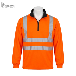เสื้อพูลโอเวอร์แบบคอตั้งสีส้มสะท้อนแสงระดับ ANSI Class 2 สำหรับงานอุตสาหกรรม ผลิตตามแบบ OEM พร้อมซิป ¼ ตัว ซับในสีดำตัดกัน และแถบรัดเอวสองชั้นเพื่อความปลอดภัย - Product Image 1