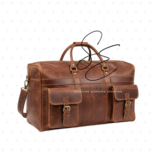 Vintage Crazy Horse Leather Weekender Duffle <b>Bag</b> for Men Travel Gym <b>Overnight</b> Carry On Duffel <b>Bag</b> with Multiple Front Pockets - Product Image 1