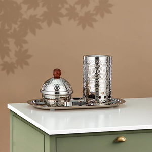 Juego de quemador de incienso de acero inoxidable martillado con tapa y bandeja para aromaterapia, quemador decorativo de Bakhoor para mesa del hogar - Product Image 3
