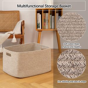 75L Eco-Friendly Modern Woven Cotton Rope <b>Storage</b> <b>Basket</b> 22x17x12 for Drink/Food Use in Living Room Bedroom Nursery - Product Image 2