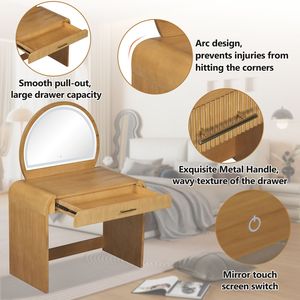 Tavolo da Trucco Naturale da 39 Pollici con Specchio Illuminato Touch Screen e Cassetto per Trucchi, per Camera da Letto - Product Image 5