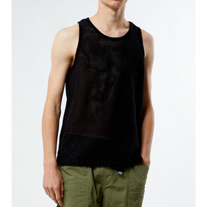 Men's Black <b>Mesh</b> Sleeveless Tank <b>Top</b> O-Neck Knitted Breathable Casual Wear - Product Image 1