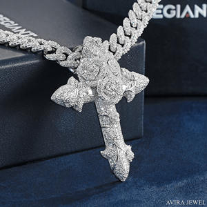 Collier pendentif hip-hop en moissanite pour homme et femme, design unisexe, argent sterling 925 massif plaqué or rose jaune - Product Image 2