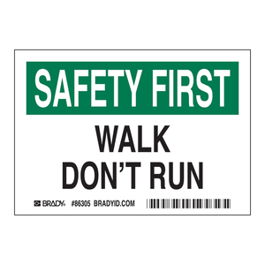 Étiquettes d'avertissement autocollantes durables Brady Safety First Walk Don't Run pour la sécurité industrielle et publique - Product Image 2