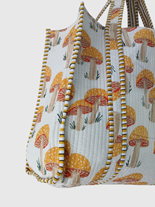 Bolso de mano de lona con estampado de setas acolchado, estilo bohemio, con parte superior abierta, bolso de compras para mujer, para todas las estaciones - Product Image 4