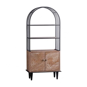 SWT 2023 High Wooden Storage Cabinet With Metal Display Shelf