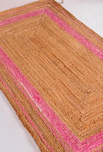 Bohemian <b>Braided</b> Jute Area Rug Rectangle Flat Weave <b>Pink</b> Orange Handcrafted Living Room Home Decor - Product Image 5