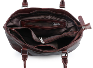 Bolso de Mano Casual de Cuero Genuino Color Borgoña para Mujer, con Cierre de Cremallera, Lujoso, Duradero, para Uso Diario - Product Image 6