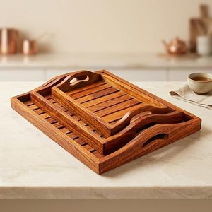 Wooden Foldable Serving <b>Tray</b> Rectangle Minimalist Design Dishwasher Safe Sustainable for Table Drink Food <b>Storage</b> Single Tier - Product Image 1