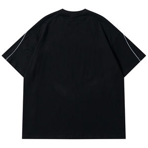 เสื้อยืดโอเวอร์ไซส์สีดำสำหรับผู้ชาย สไตล์สตรีทแวร์ ผ้าฝ้ายสั่งทำพิเศษ พร้อมขอบตัดสี ทรงหลวม แฟชั่นฤดูร้อน รับผลิตแบบ OEM - Product Image 2