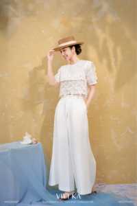 Women's White Lace Bohemian Blouse Short Sleeve Crew Neck Sheer <b>Layer</b> Floral Embroidered Spring Summer <b>Top</b> ALLEN - Product Image 2
