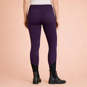 Leggings de equitación para mujer – morado oscuro |   Leggings de equitación de cintura alta con parche en la rodilla - Product Image 3