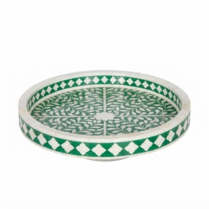 Bandeja octogonal con incrustaciones de hueso, diseño floral en blanco y negro, bandeja decorativa para servir, bandeja premium para mesa de centro otomana en venta - Product Image 2