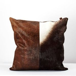 Square Cowhide Fur Pillow 20x20in Natural Brown White Patch Home Decor Throw Cushion - Product Image 2