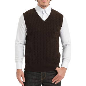 Gilet sans manches en tricot gris pour homme, couleur unie, col en V, tricot torsadé, vêtement d'automne, coupe classique, 100% acrylique - Product Image 3