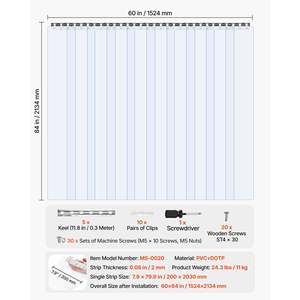 Clear PVC Strip <b>Curtain</b> 84\" Height X 60\" Width X 0.08\" Thickness 10 PCS Smooth Waterproof <b>Plastic</b> <b>Door</b> Strips for Walk - Product Image 2