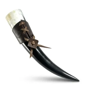 Handmade <b>Buffalo</b> <b>Horn</b> Drinking <b>Horn</b> with Leather Wrap and Carved Design Natural Craft Art Collectible - Product Image 5