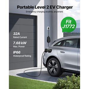 Chargeur portable pour véhicule électrique de niveau 2, 32 ampères, courant réglable, 240V, NEMA 14 50P, câble de charge de 25 pieds, interface de type 1 - Product Image 1