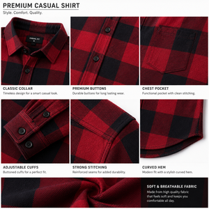 Latest Fashion Men's Flannel Shirt 100% Cotton Long Sleeve Casual Summer Knitted Breathable Quick Dry Plus Size OEM High Quality - Product Image 5