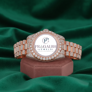 นาฬิกาเพชรหรู Pragalbh Jewels ประดับเพชรเต็มเรือน ไมโครเพฟ โรสโกลด์ ควอตซ์ สำหรับผู้ชายและผู้หญิง - Product Image 6